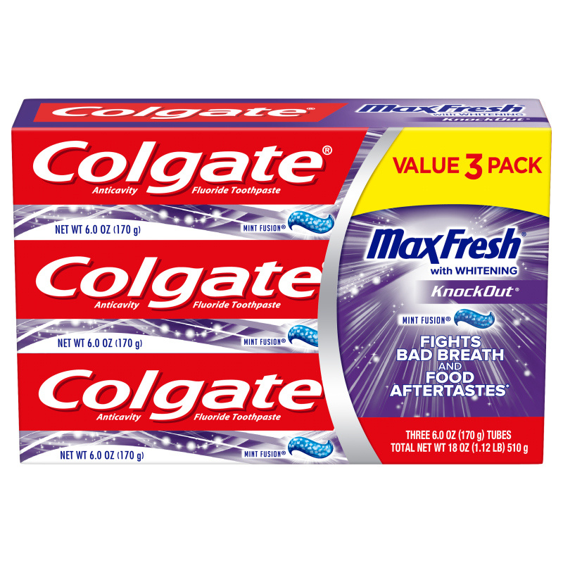 Colgate MaxFresh KnockOut Toothpaste Mint Fusion – 6.0 Ounce (3 Pack)